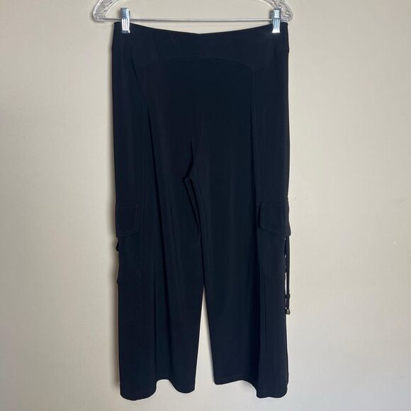 Joseph Ribkoff Pants Womens 8 Black Pull On Cropped Slit Hem Pant Pockets Ties - Picture 2 of 7